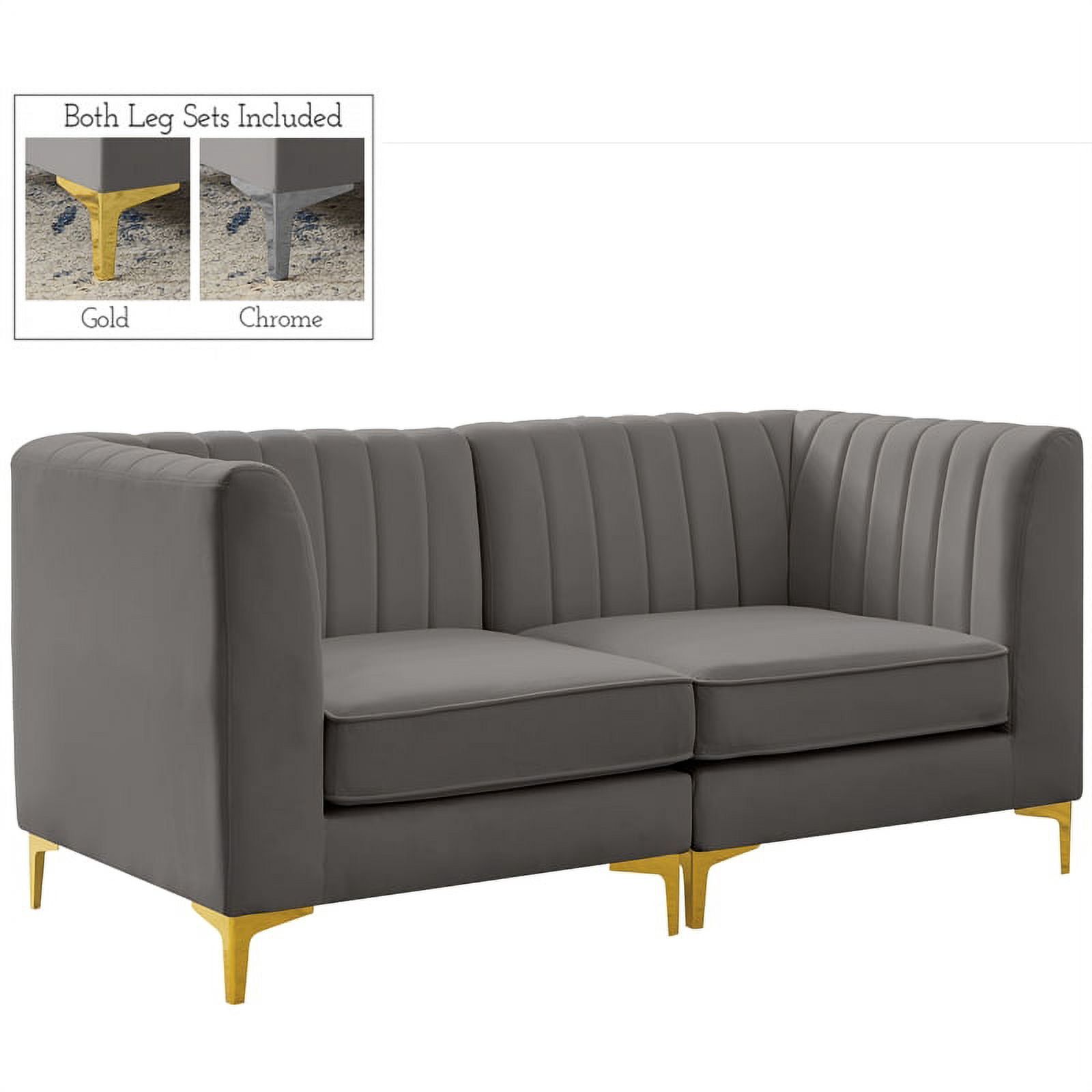 Alina Gray Velvet Tufted Modular Sofa with Gold and Chrome Legs