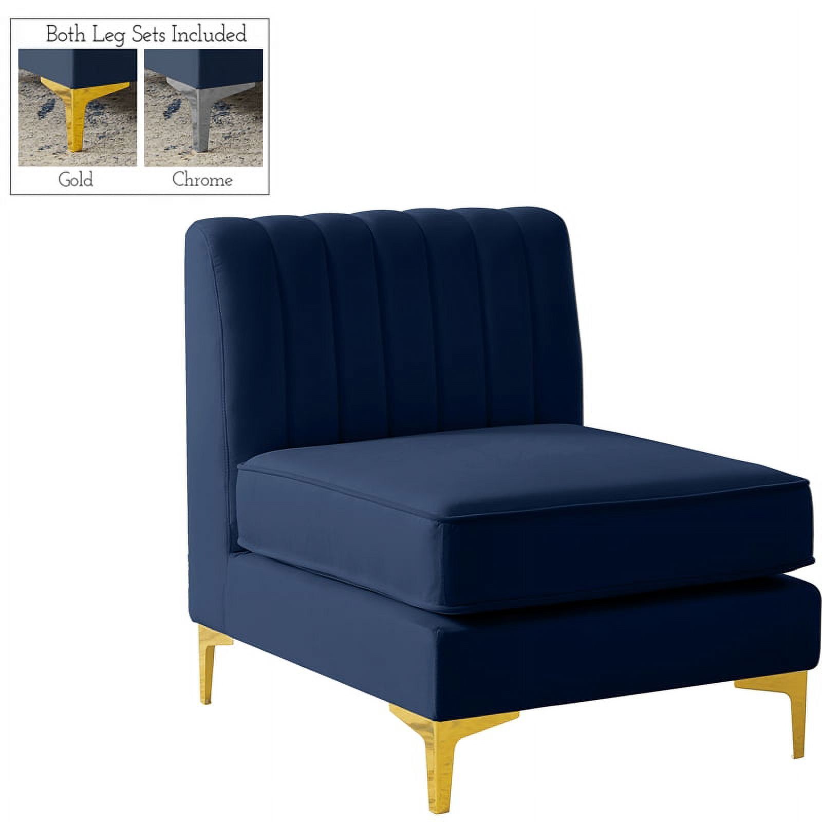 Alina Navy Velvet and Metal Armless Chair, 33.5"