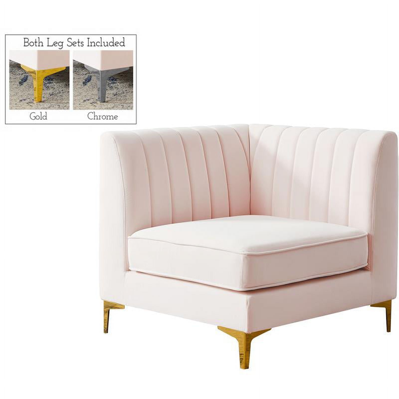 Alina Pink Velvet Modular Corner Chair with Gold & Chrome Legs