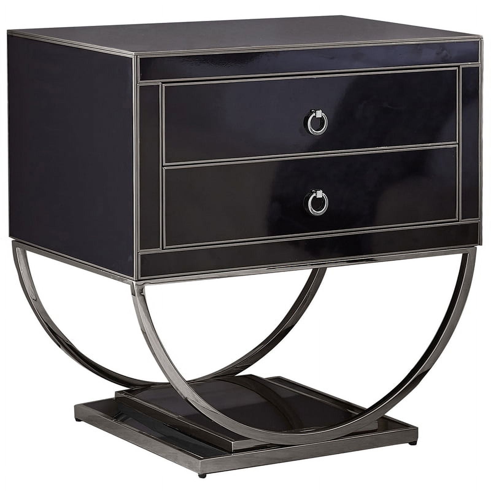 Alyssa 28" Black Glass and Chrome Rectangular Side Table with Storage