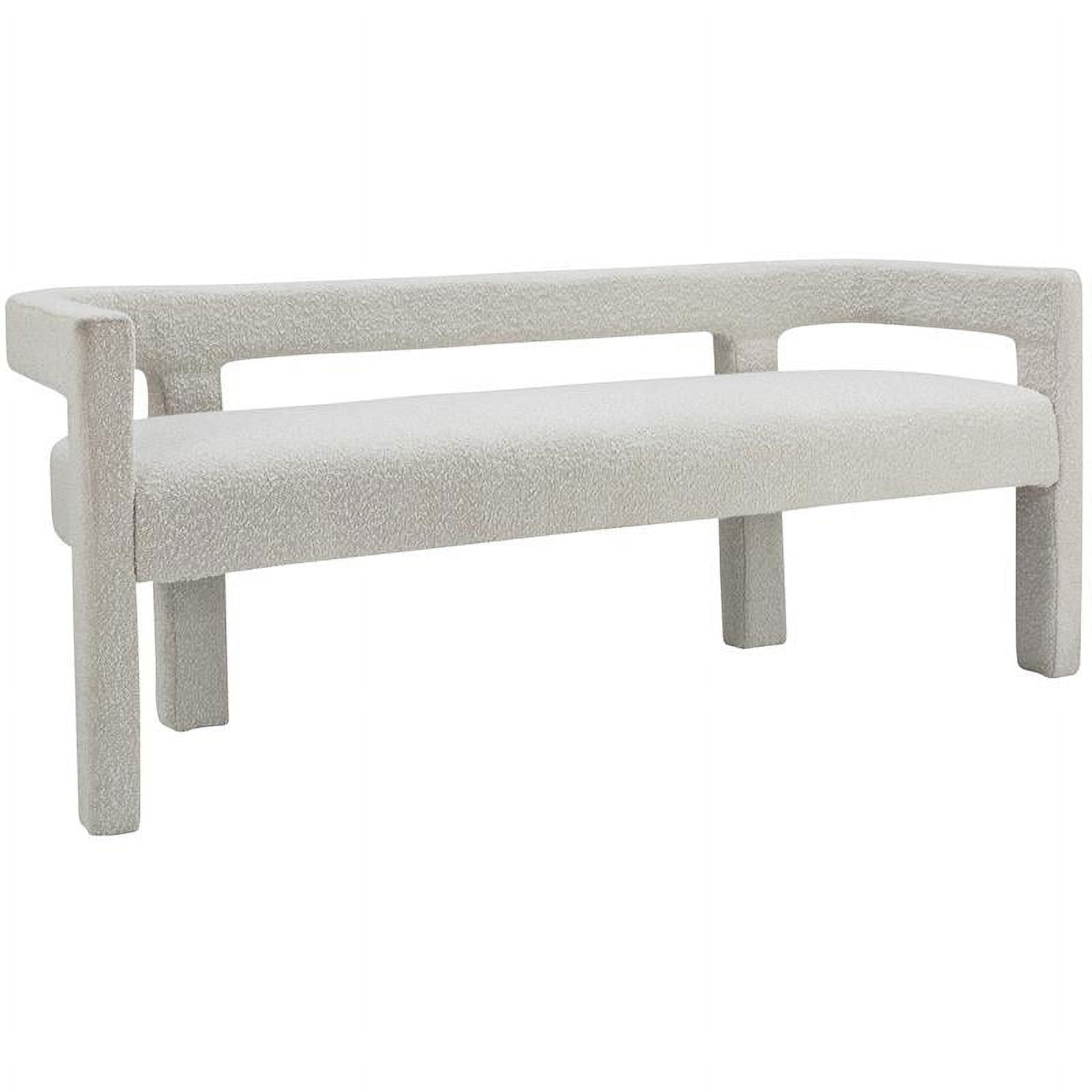 Athena Cream Boucle Fabric Upholstered Bench with Rounded Back