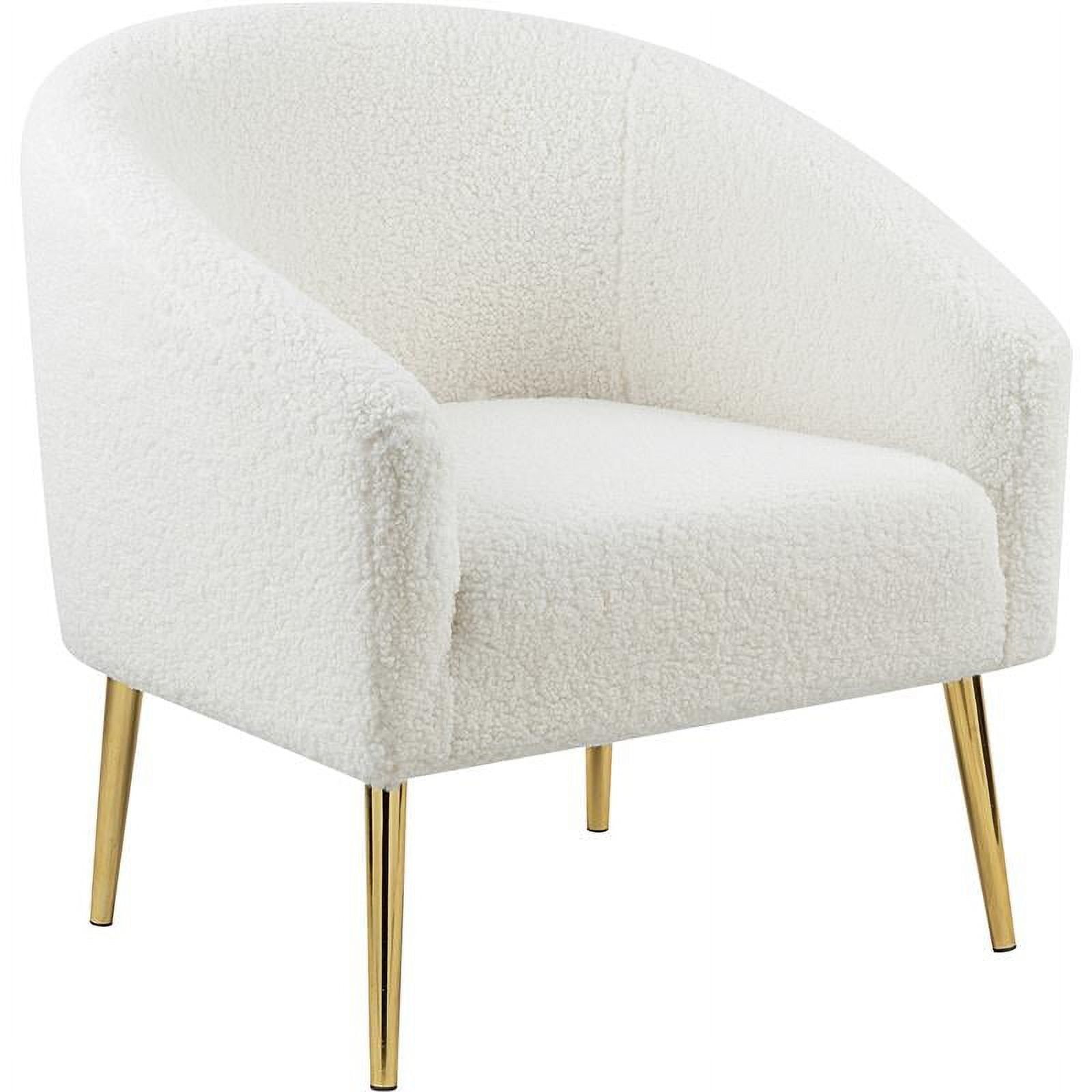 Barlow White Faux Sheepskin Barrel Chair with Gold Legs