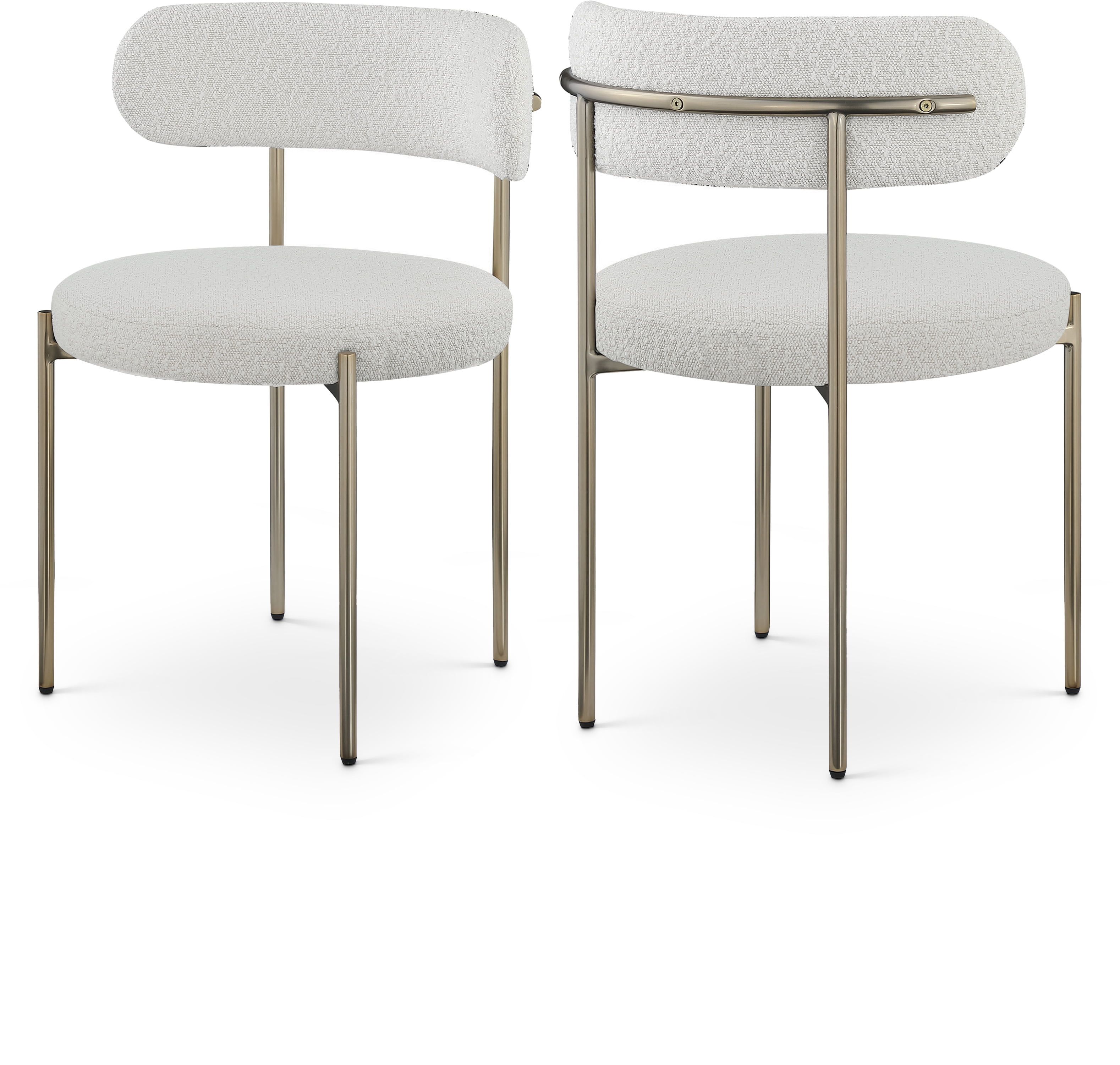 Cream Boucle and Brushed Brass Open Back Dining Chair