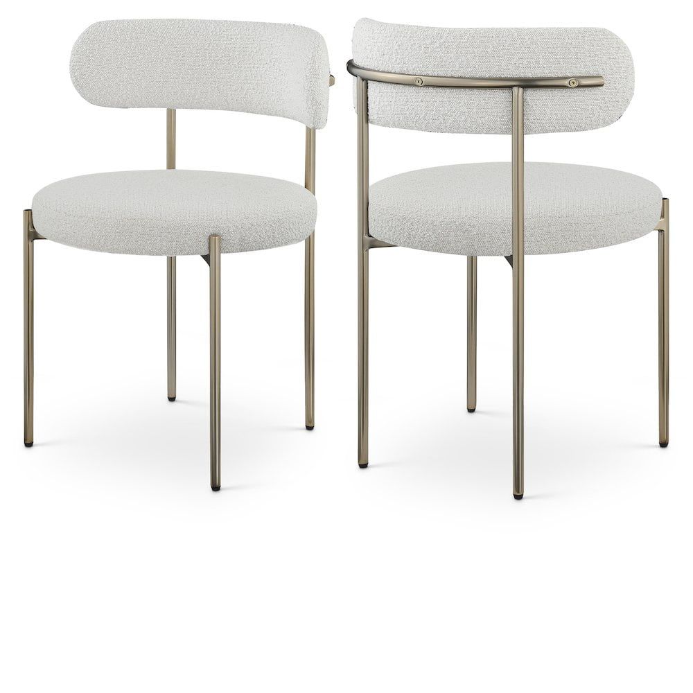 Cream Boucle and Brushed Brass Open Back Dining Chair