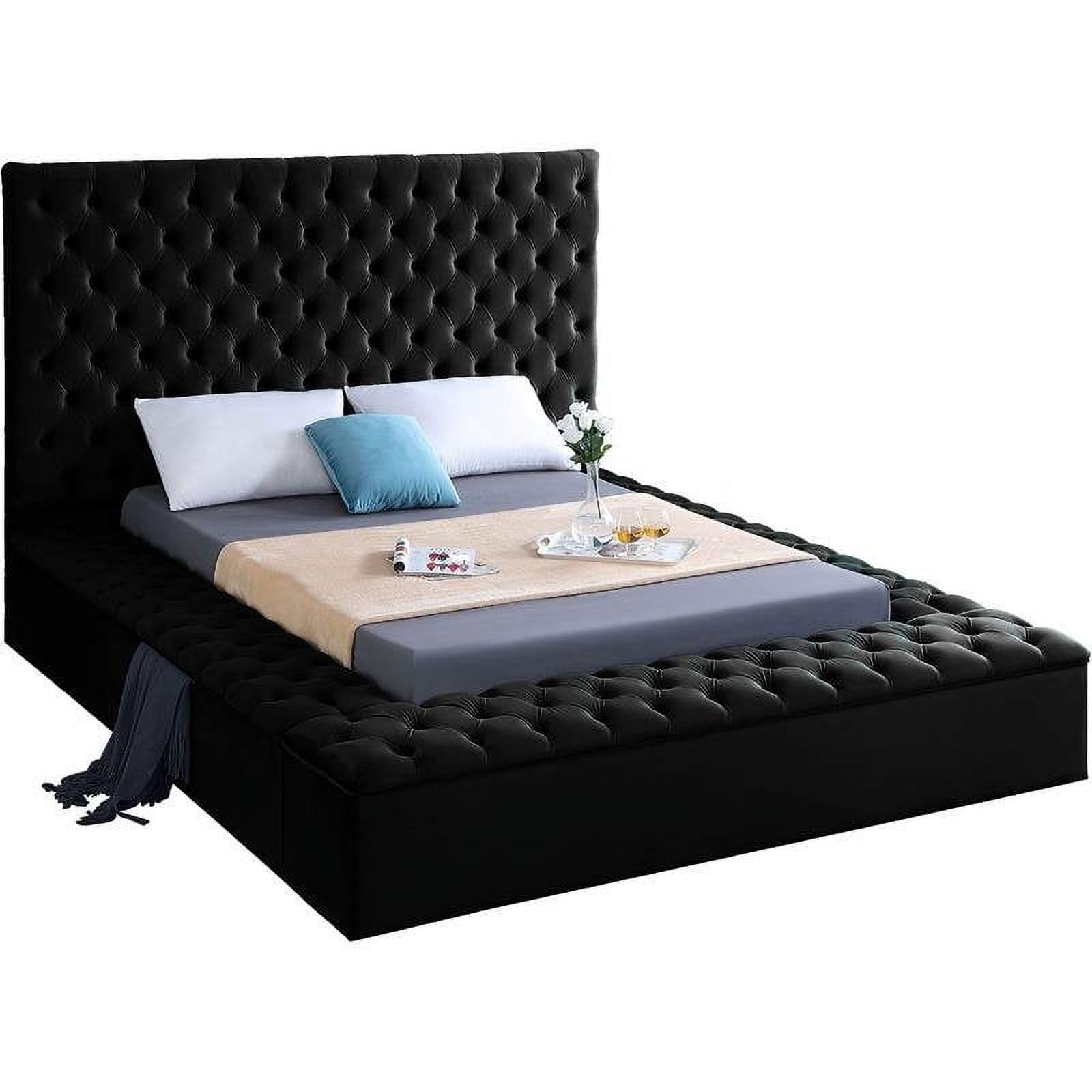 Bliss Black Velvet Tufted Full Bed with Storage