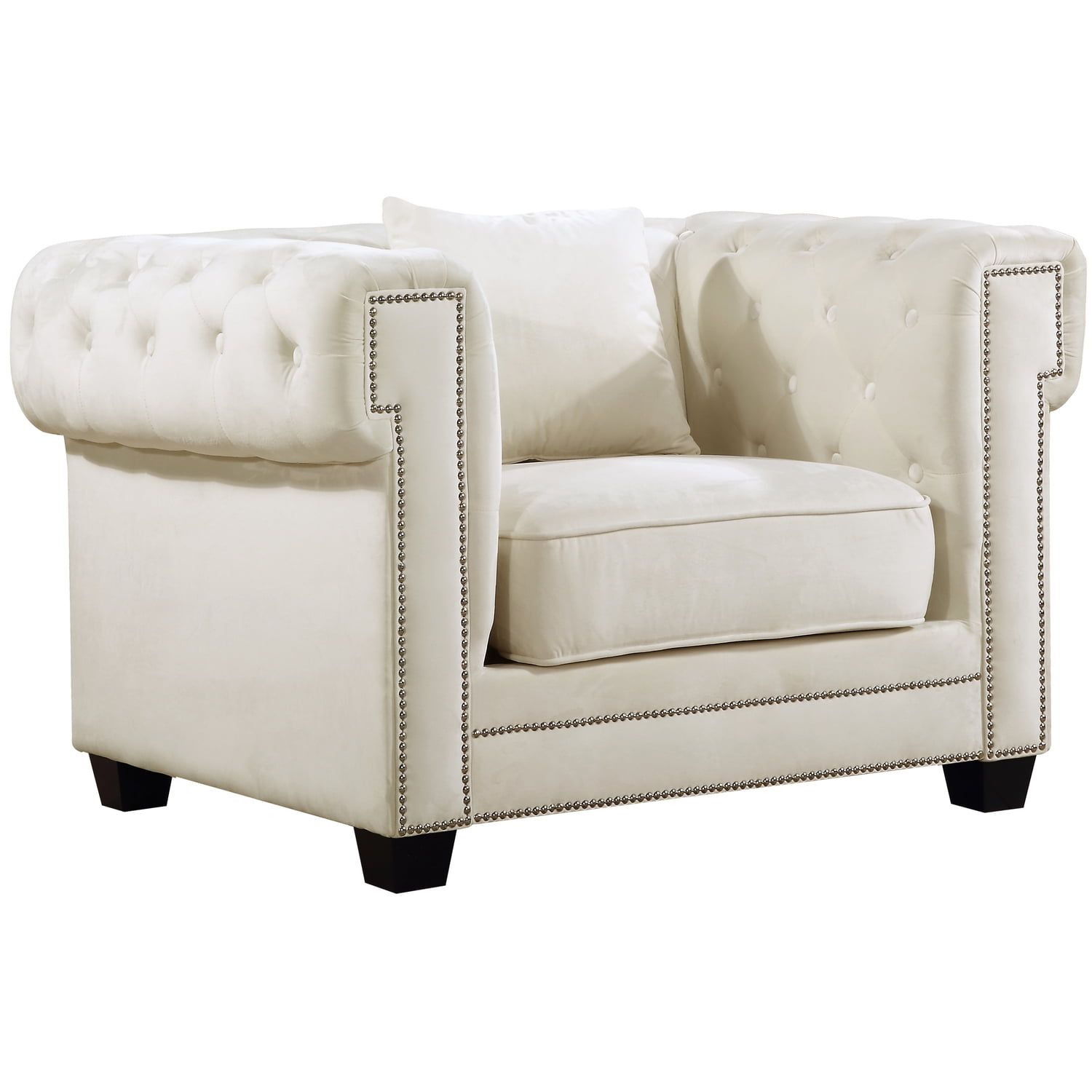 Elegant Cream Velvet Accent Chair with Metal Frame and Tufted Design