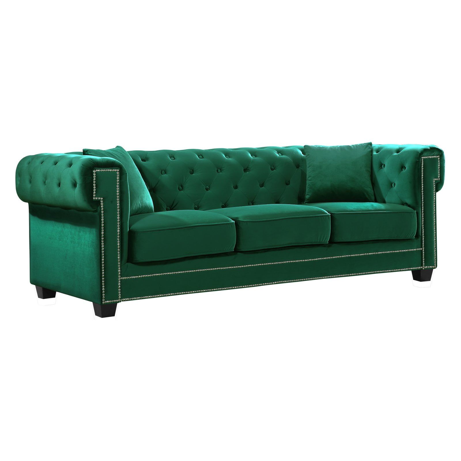 Green Tufted Velvet Sofa with Nailhead Trim