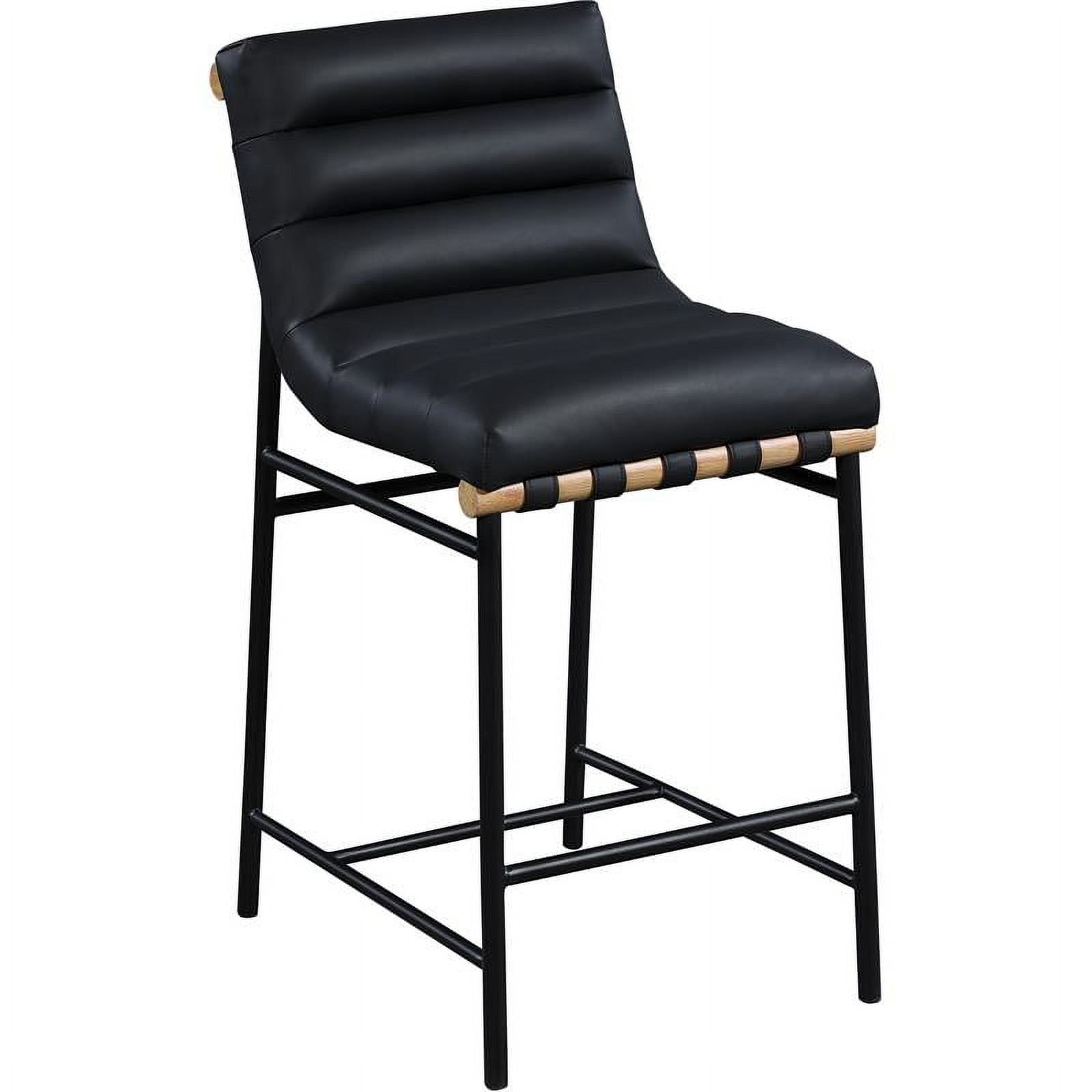 Burke Contemporary Black Vegan Leather Counter Stool with White Oak Accents