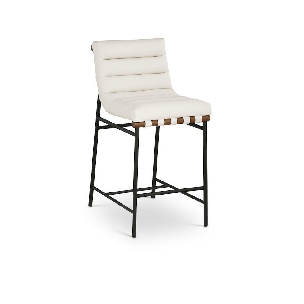 Cream Vegan Leather and Matte Black Metal Counter Stool