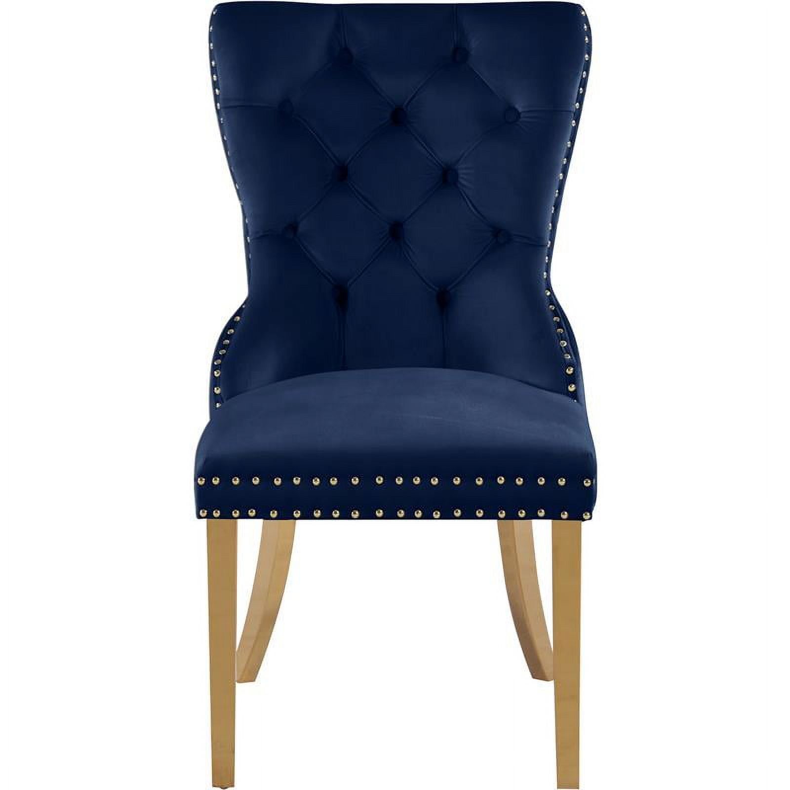 Elegant Navy Velvet Dining Chair with Gold Metal Accents