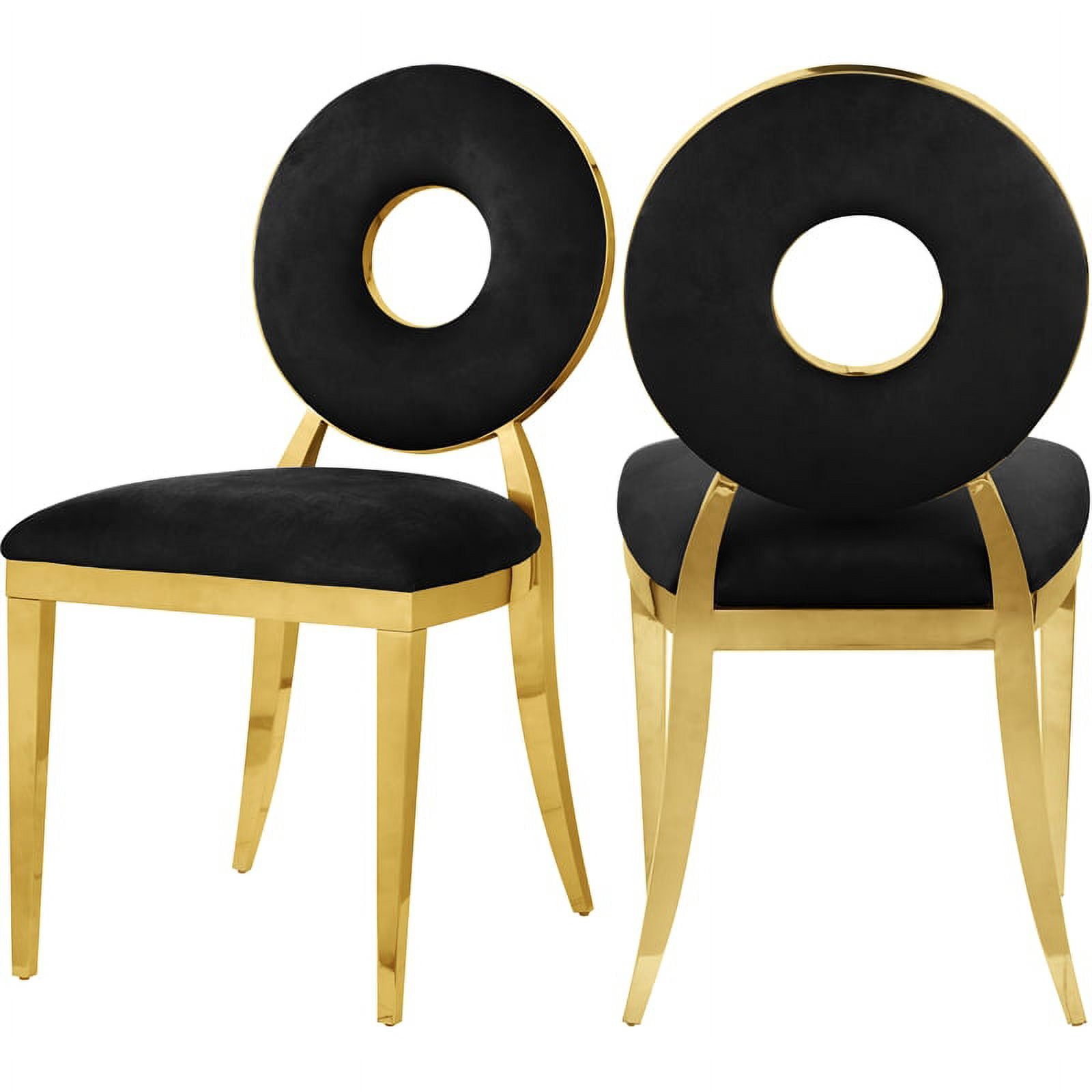 Carousel Black Velvet Dining Chair with Gold Stainless Steel Frame, Set of 2