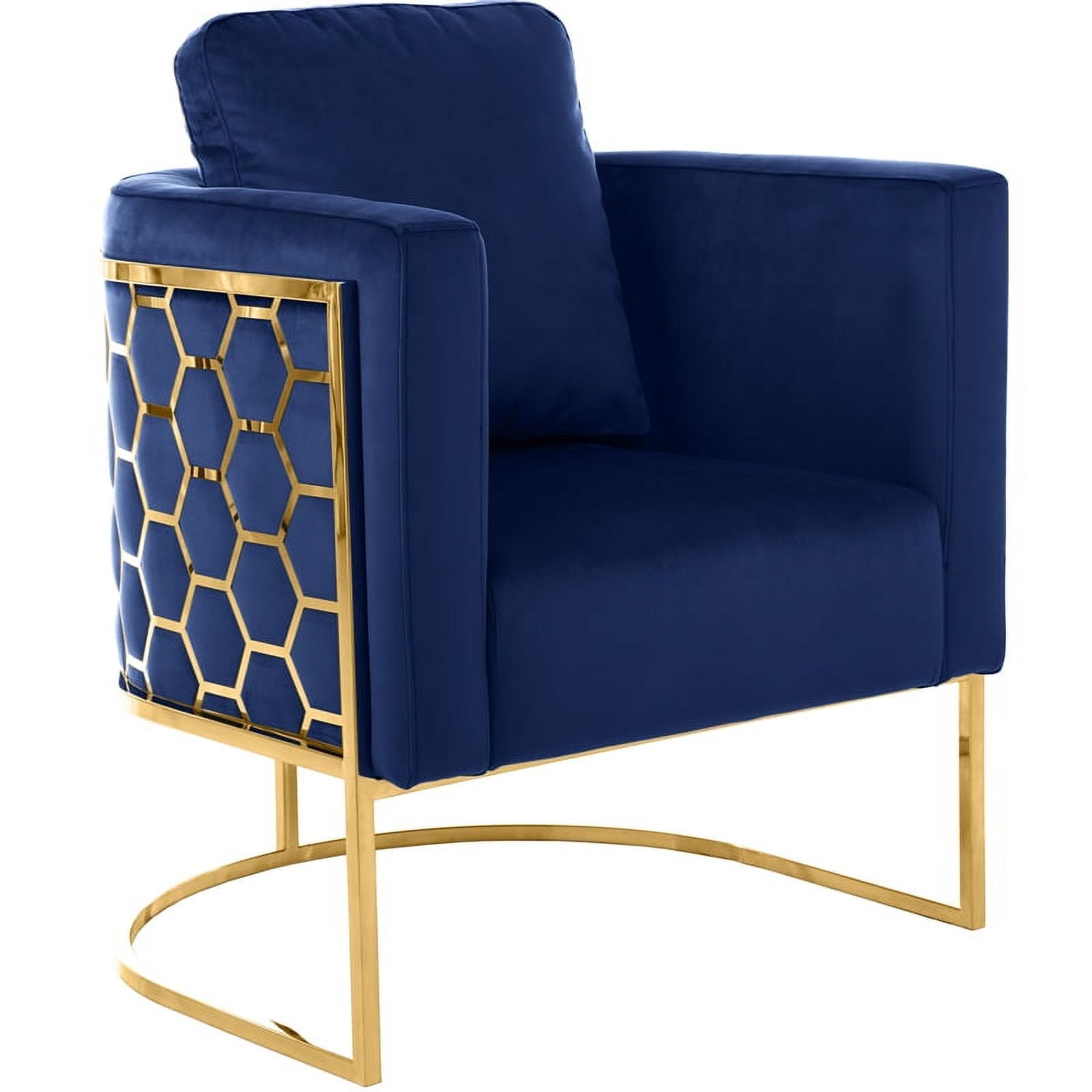 Casa Navy Velvet Accent Chair with Gold Metal Honeycomb Base