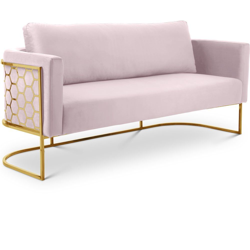 Casa Pink Velvet Sofa with Gold Metal Frame
