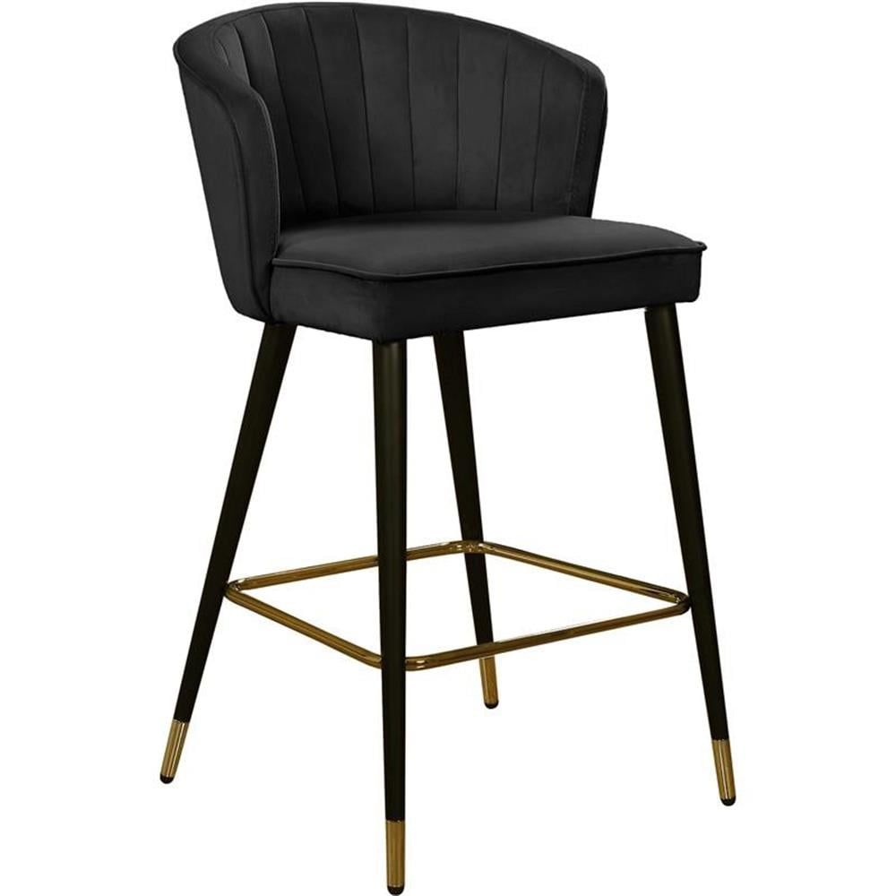 Cassie Black Velvet Bar Stool with Gold Trim and Graduated Legs