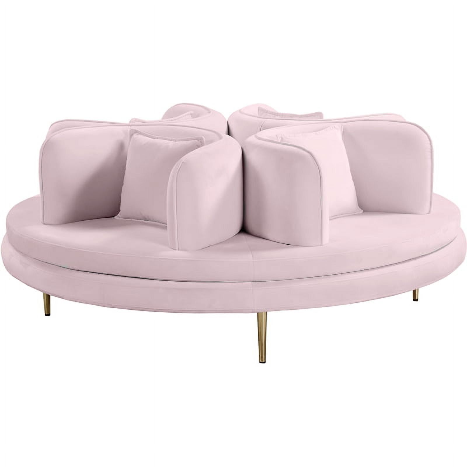 Circlet Pink Velvet Round Sofa with Gold Legs