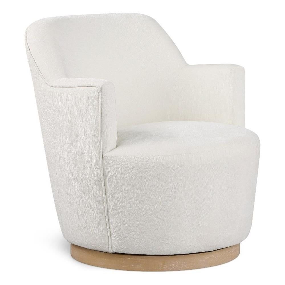 Clarita Cream Chenille Fabric Swivel Accent Chair with Natural Wood Base