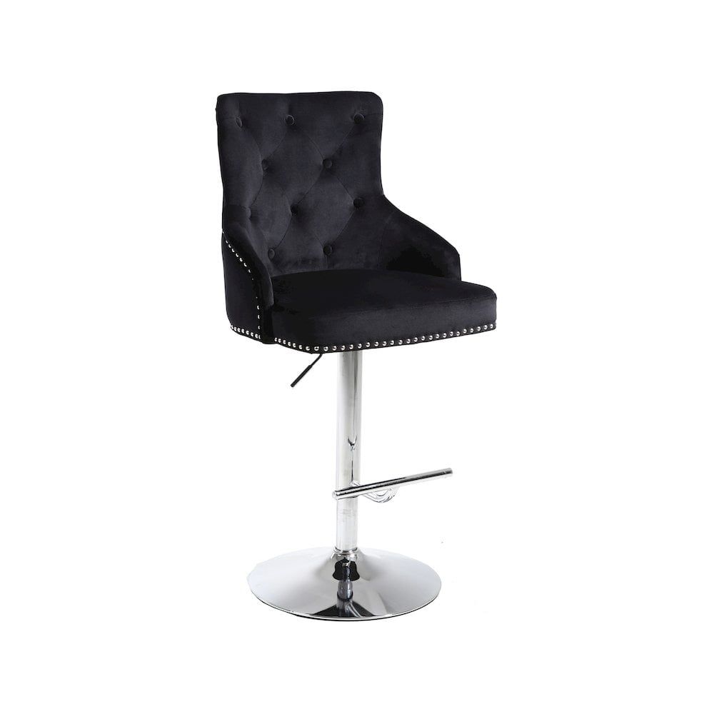 Claude Black Velvet Adjustable Swivel Bar Stool