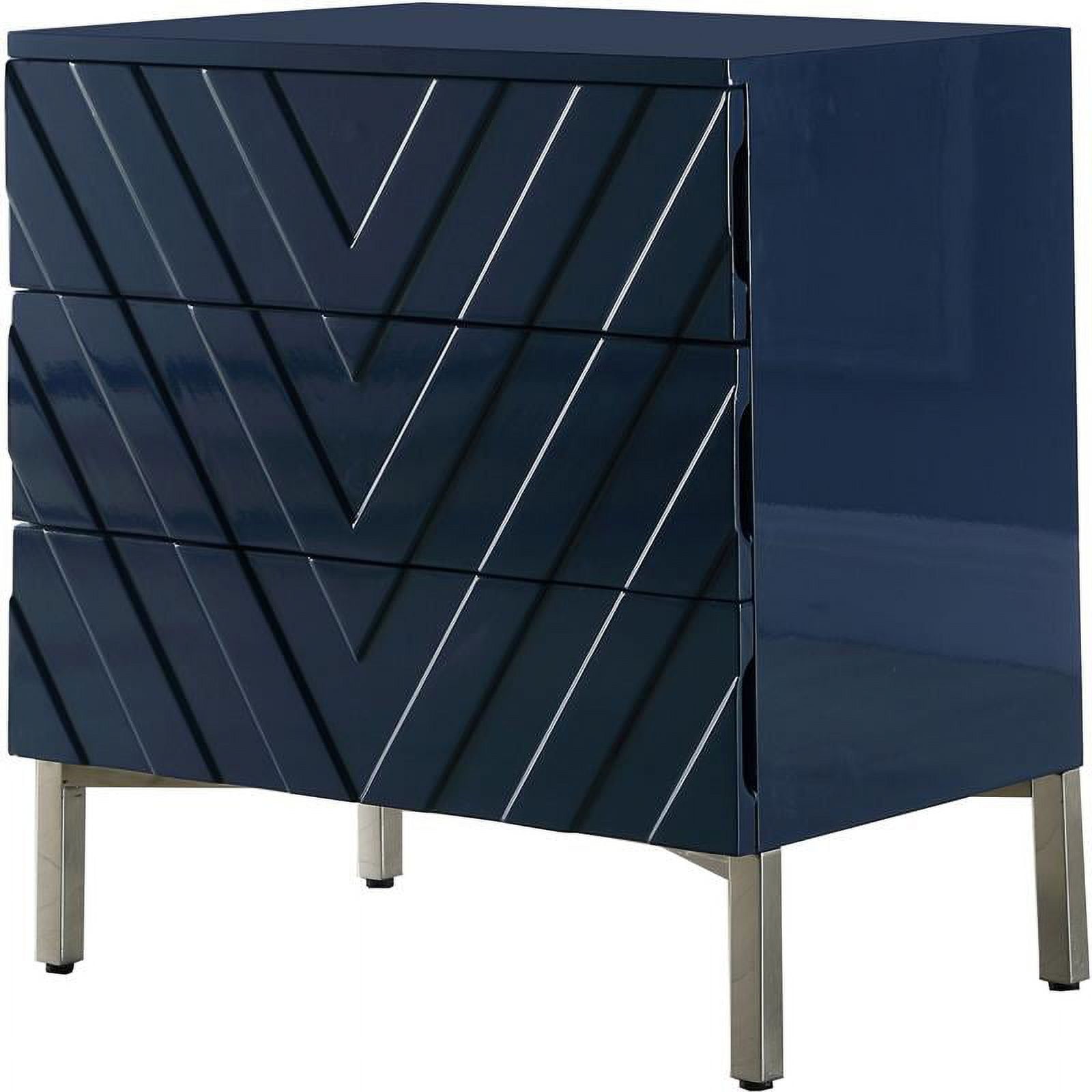 Navy Lacquer & Chrome Chevron Accent Table with Stainless Steel Base