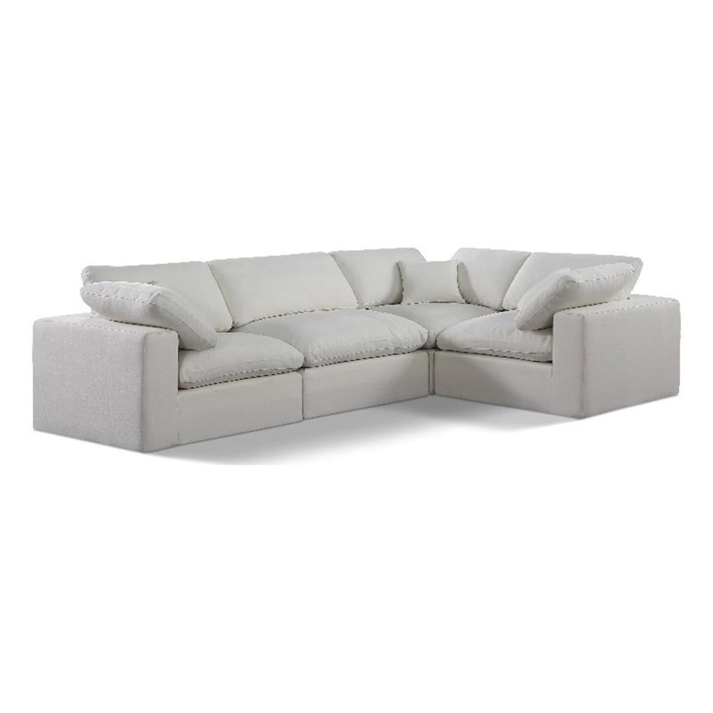 Cream Linen Four-Piece Sectional with Down Fill Cushions