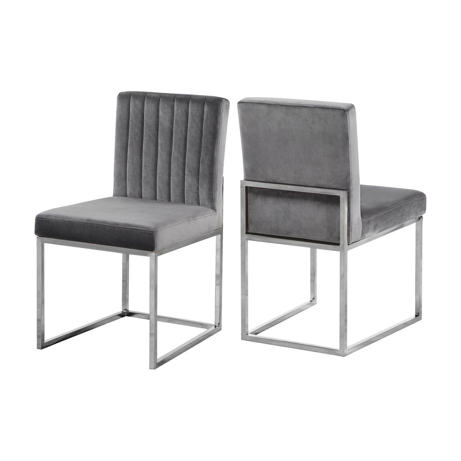 Giselle Gray Velvet Upholstered Side Chair with Chrome Frame