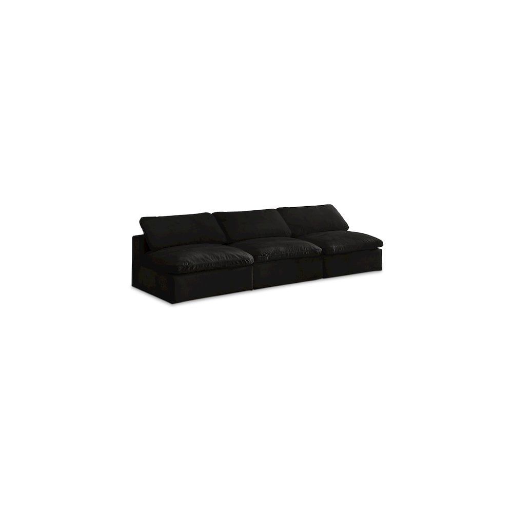 Cozy Black Velvet Modular 3-Piece Armless Sofa