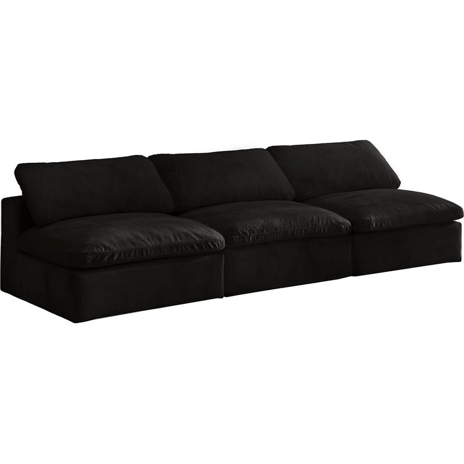 Cozy Black Velvet Modular 3-Piece Armless Sofa