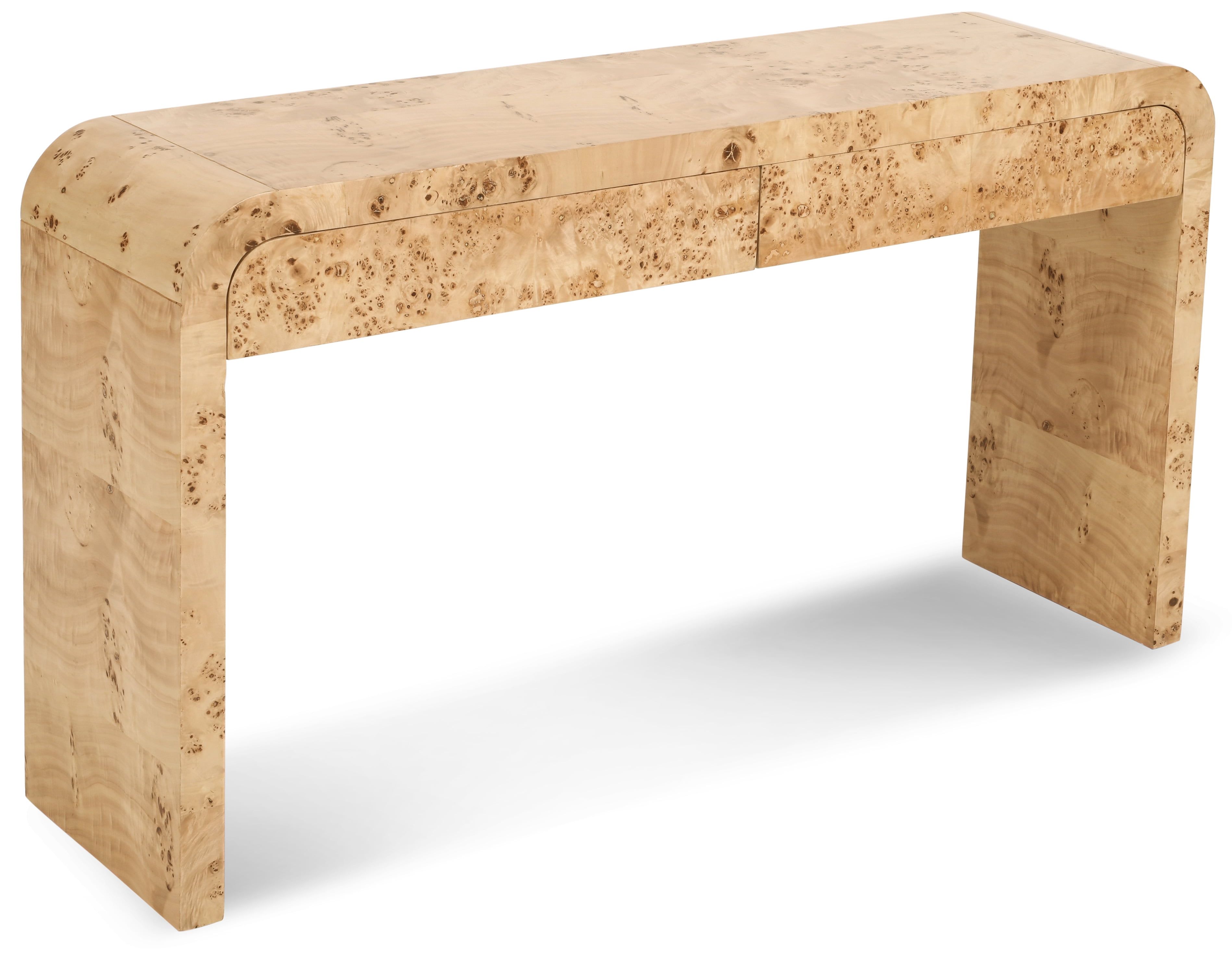 Natural Ash Burl Wood Console Table with Storage