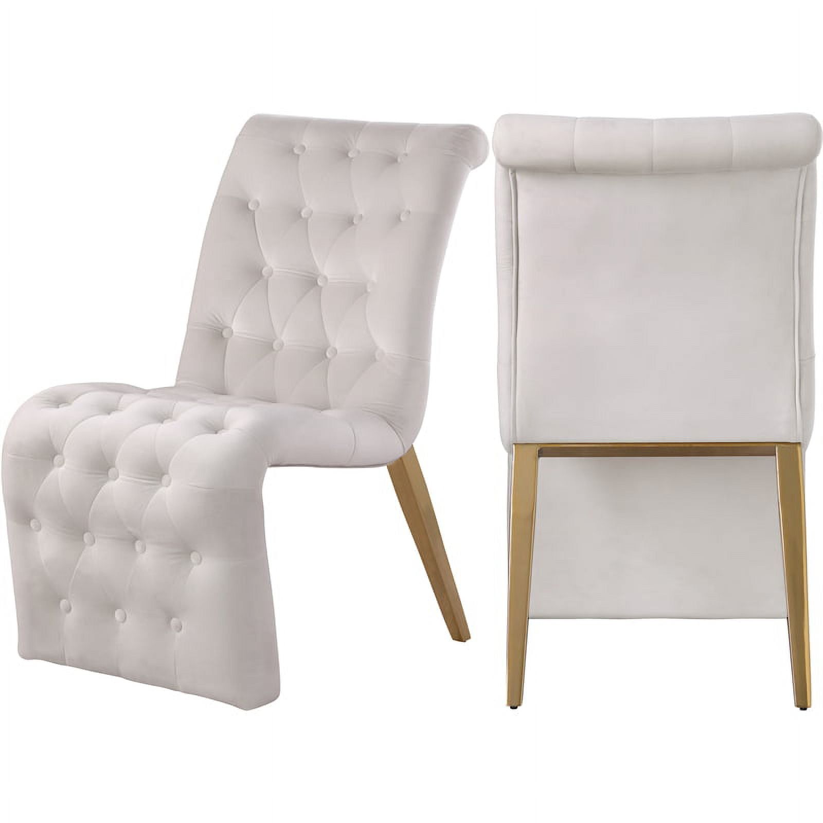 Curve Cream Velvet Upholstered Dining Chair with Gold Iron Legs, Set of 2