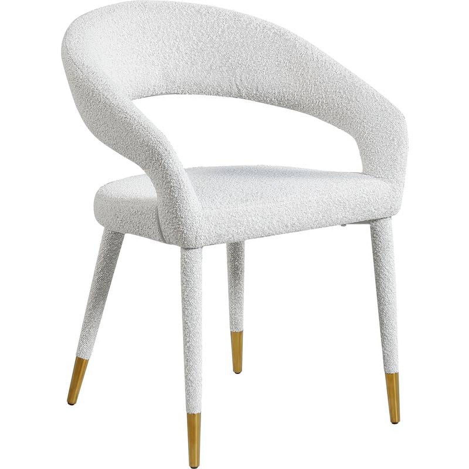 Elegant Cream Boucle Fabric Upholstered Arm Chair with Metal Accents