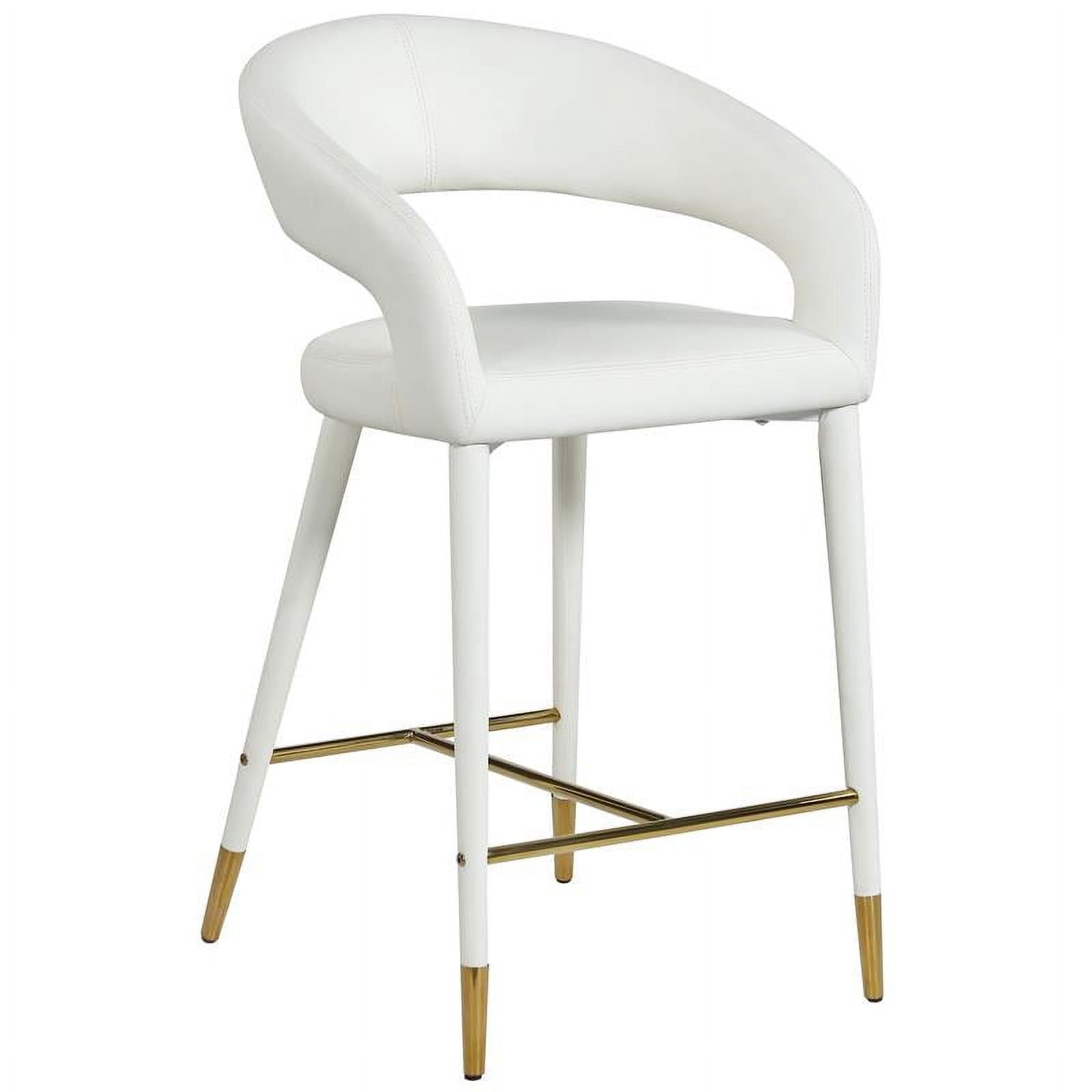 Destiny Chic White Faux Leather Counter Stool with Gold-Tipped Legs