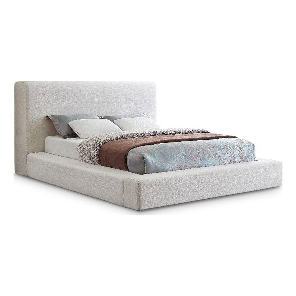 Cream Linen Upholstered Full Bed with Wood Frame and Slats