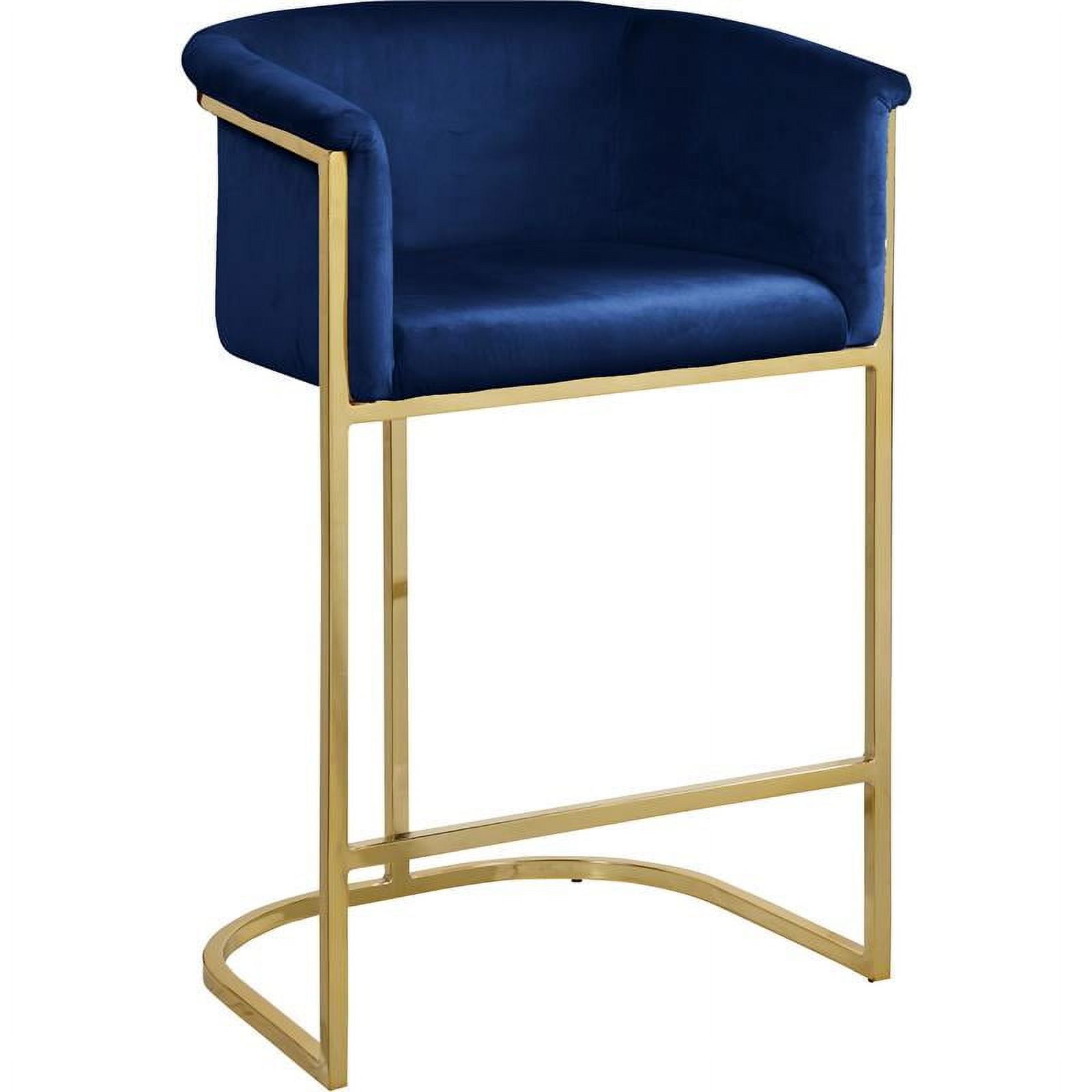 Donatella Navy Velvet and Gold Metal Counter Stool