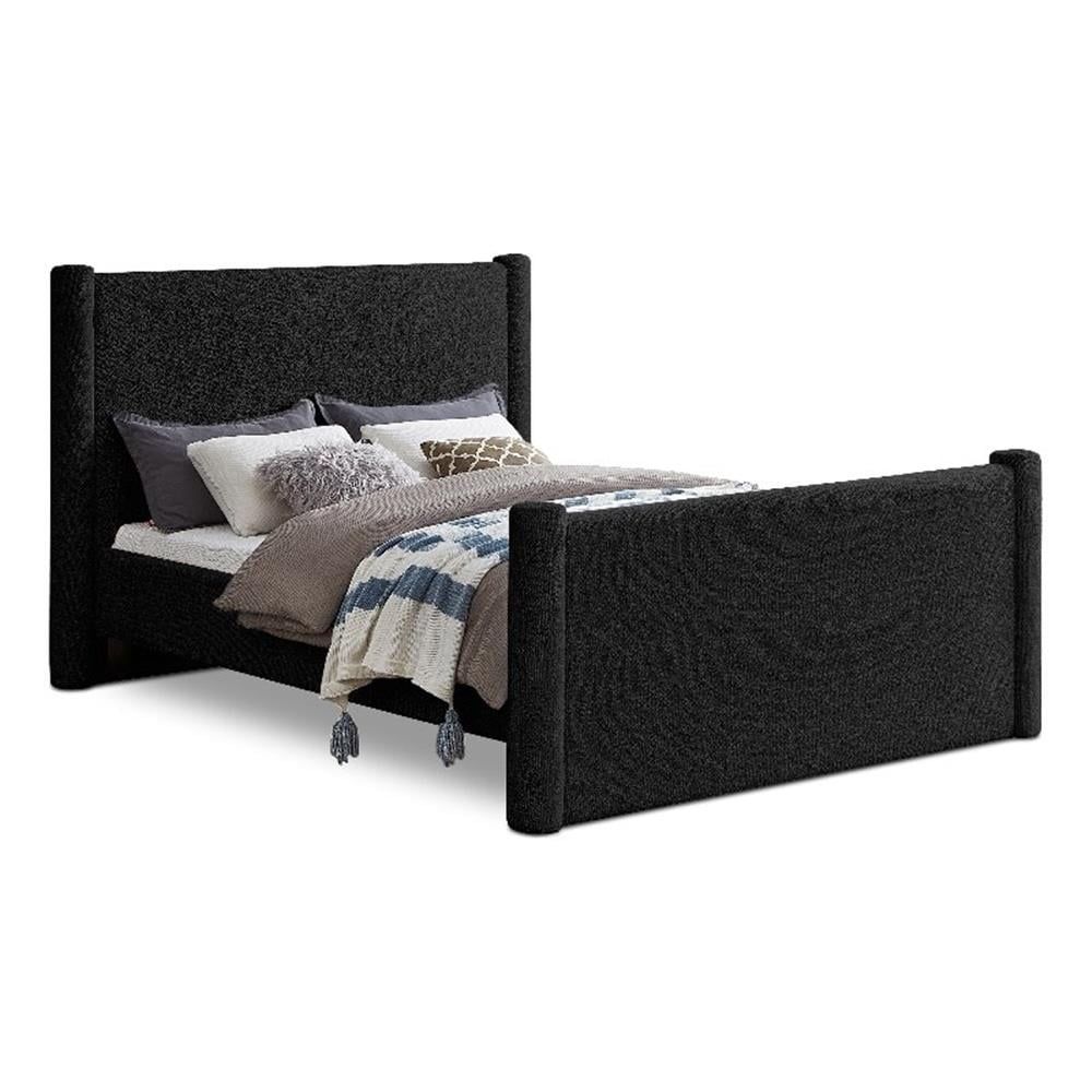 Elias Black Boucle Upholstered Queen Poster Bed with Wood Frame