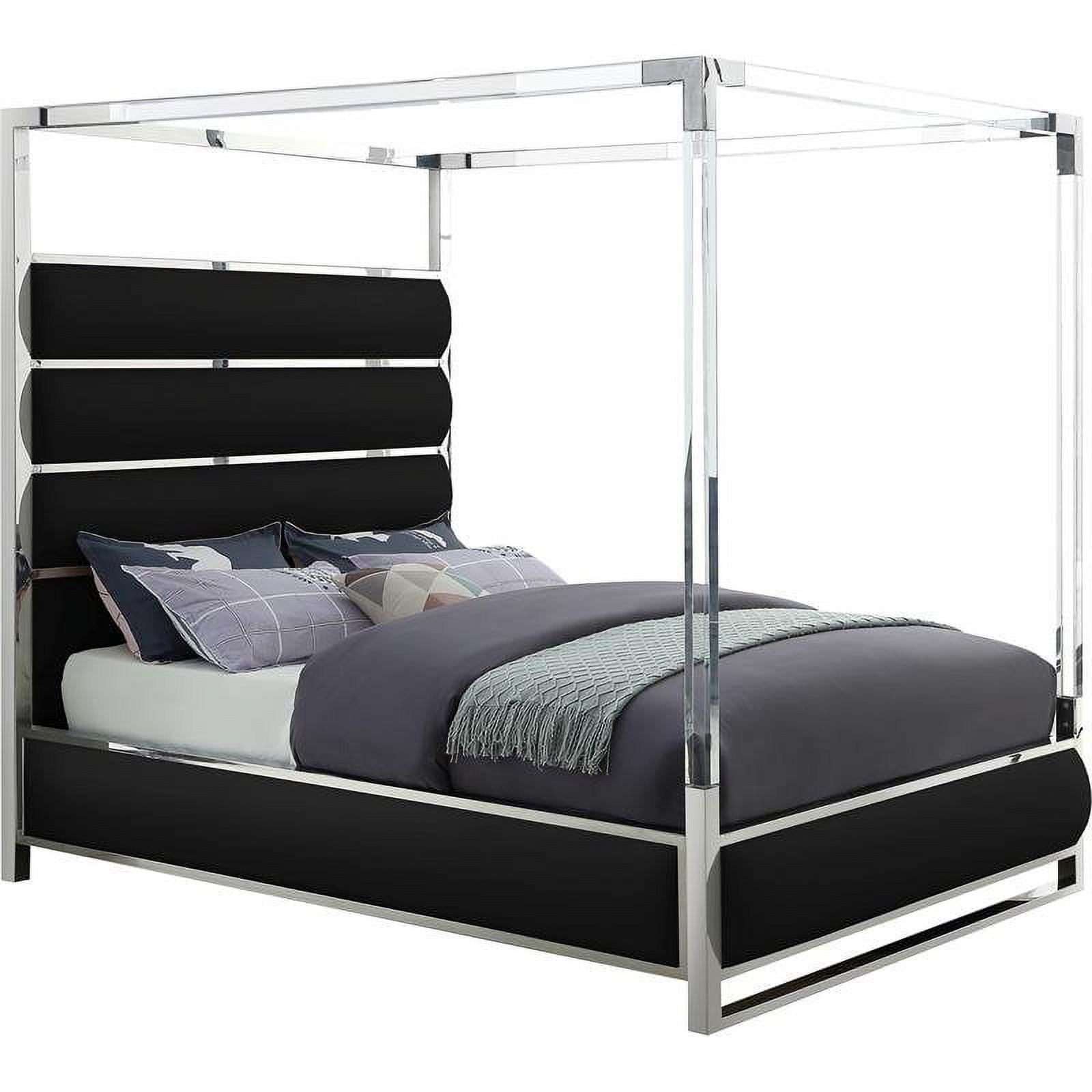 Encore Black Faux Leather King Canopy Bed with Acrylic Posts