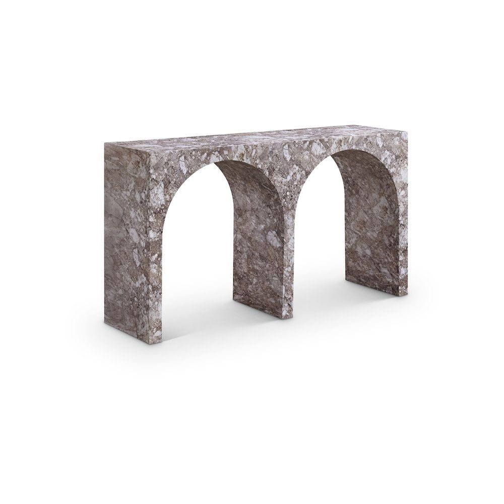 Faenza Brown Marble Finish Console Table with Arched Design