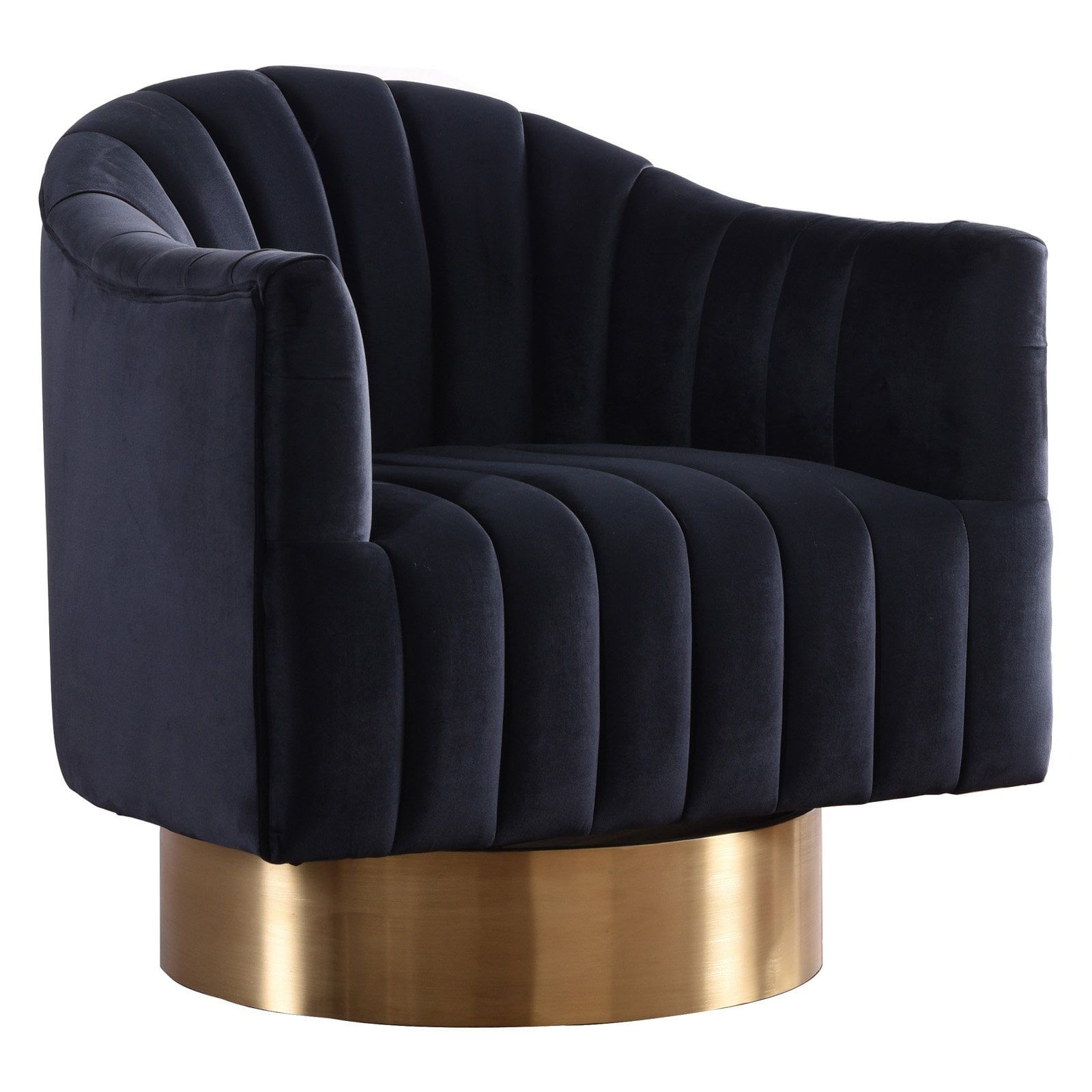 Farrah Luxe Black Velvet Swivel Accent Chair with Gold Base