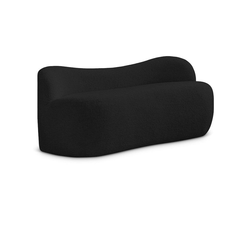 Meridian Black Boucle Fabric Bench with Curved Back