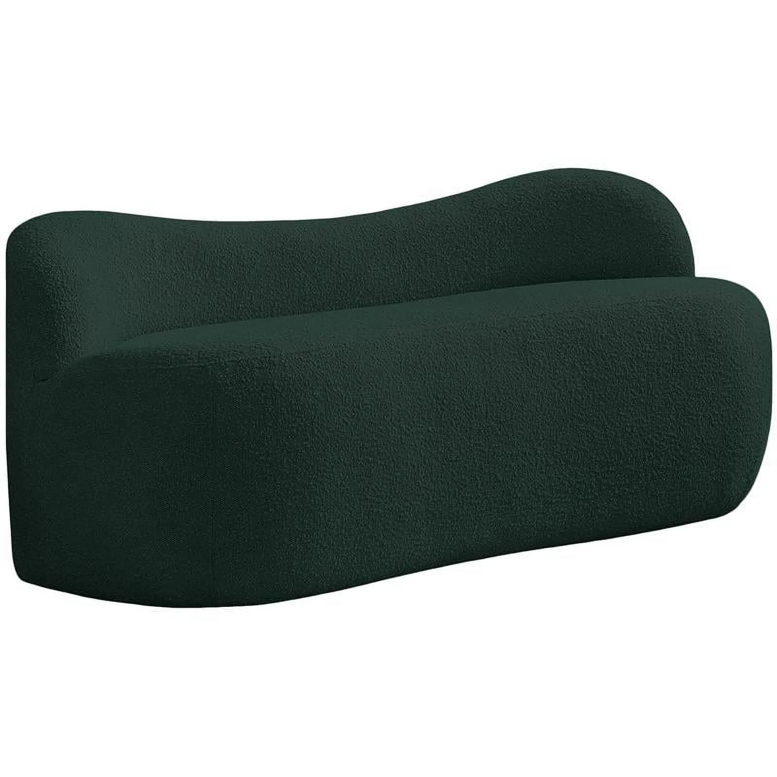 Contemporary Green Boucle Fabric Curved Back Bench, 62" W