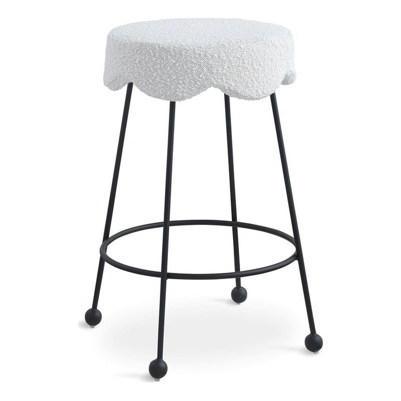 Contemporary Cream Boucle Counter Stool with Matte Black Metal Legs