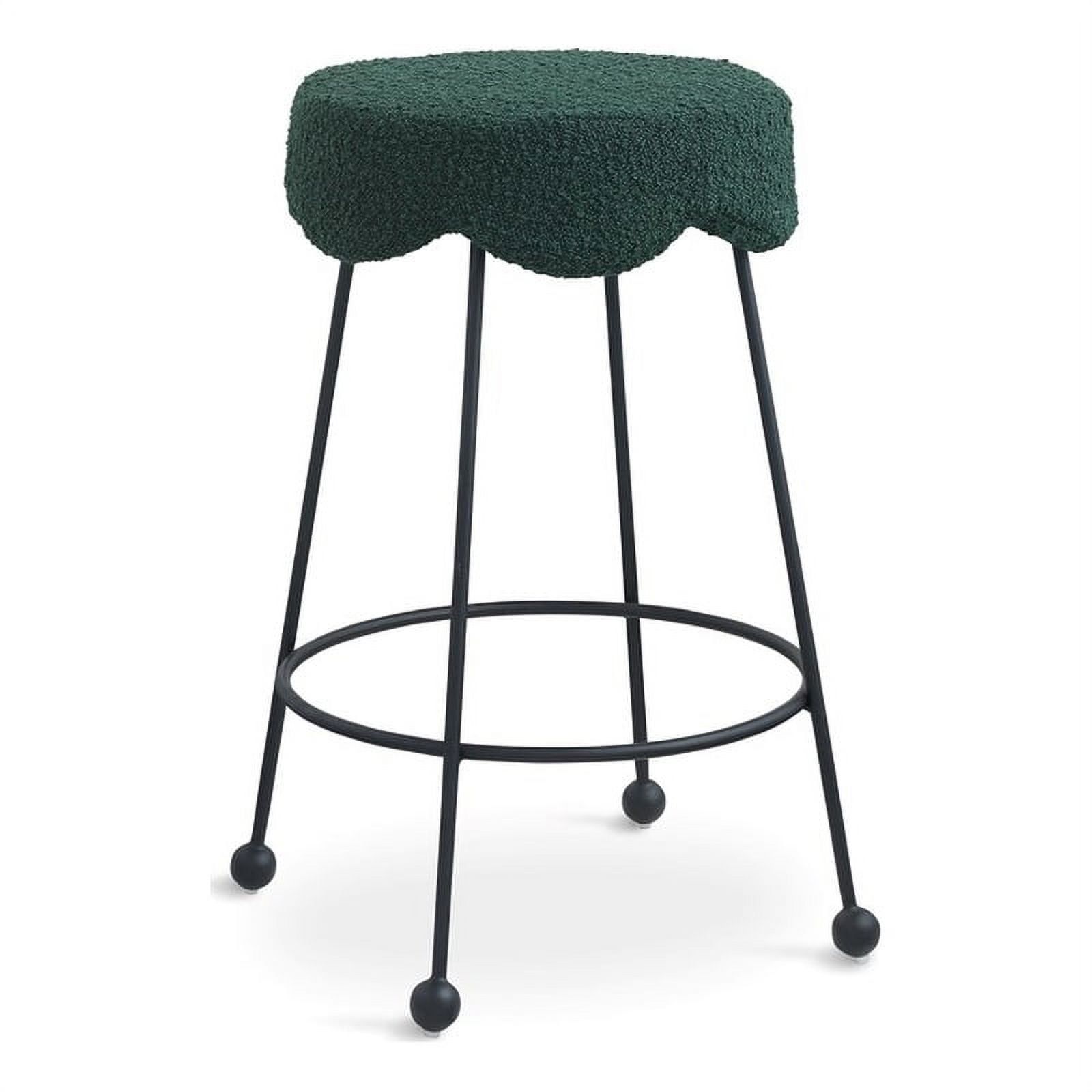 Contemporary Green Boucle 26" Counter Stool with Matte Black Legs