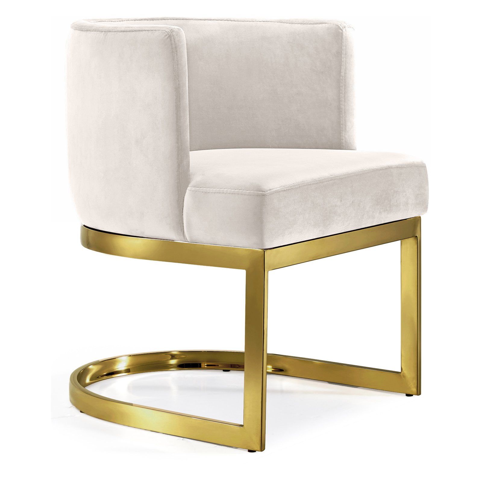 Beige Velvet Barrel Dining Chair with Gold Metal Base