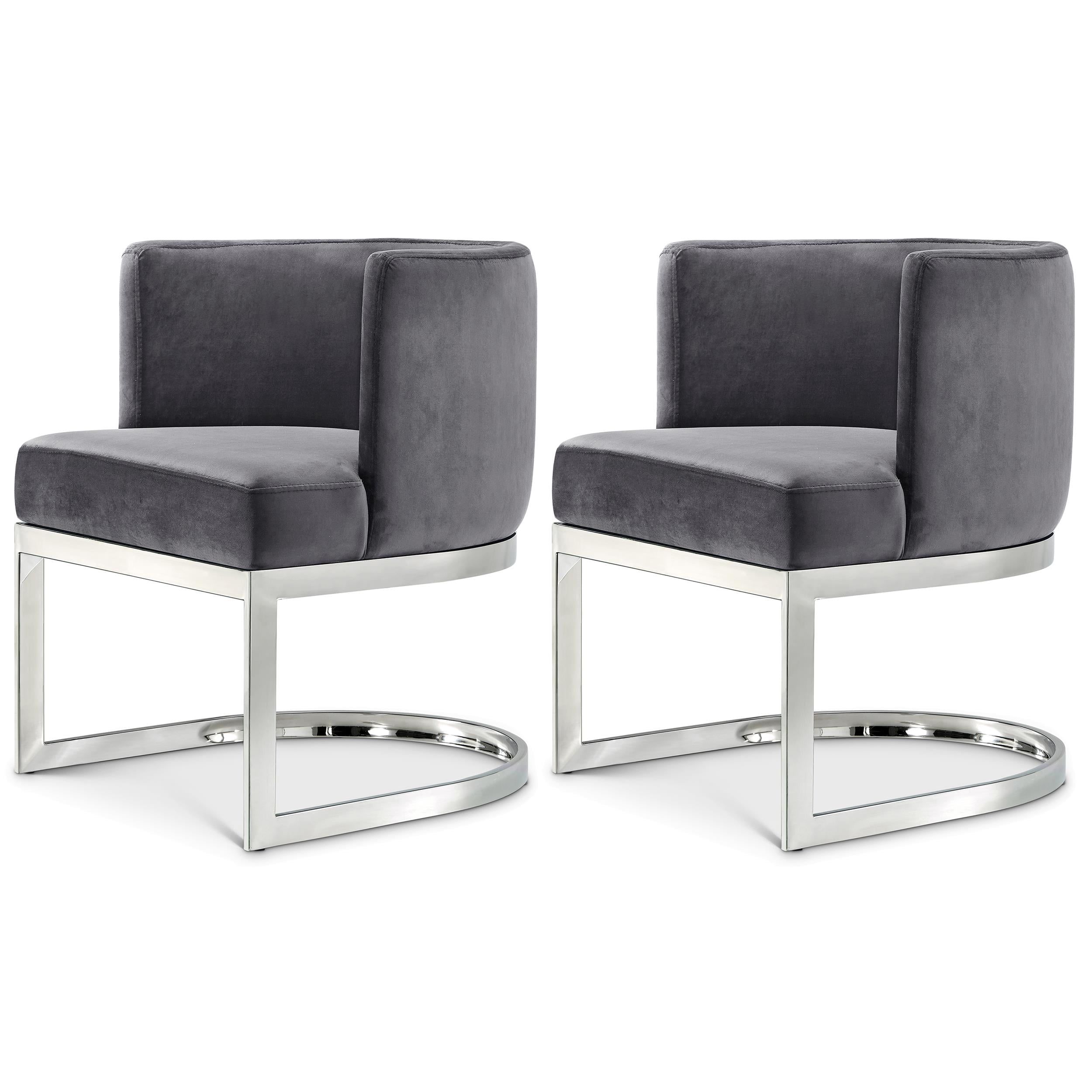 Chic Heidi Grey Velvet & Chrome Metal Side Chair