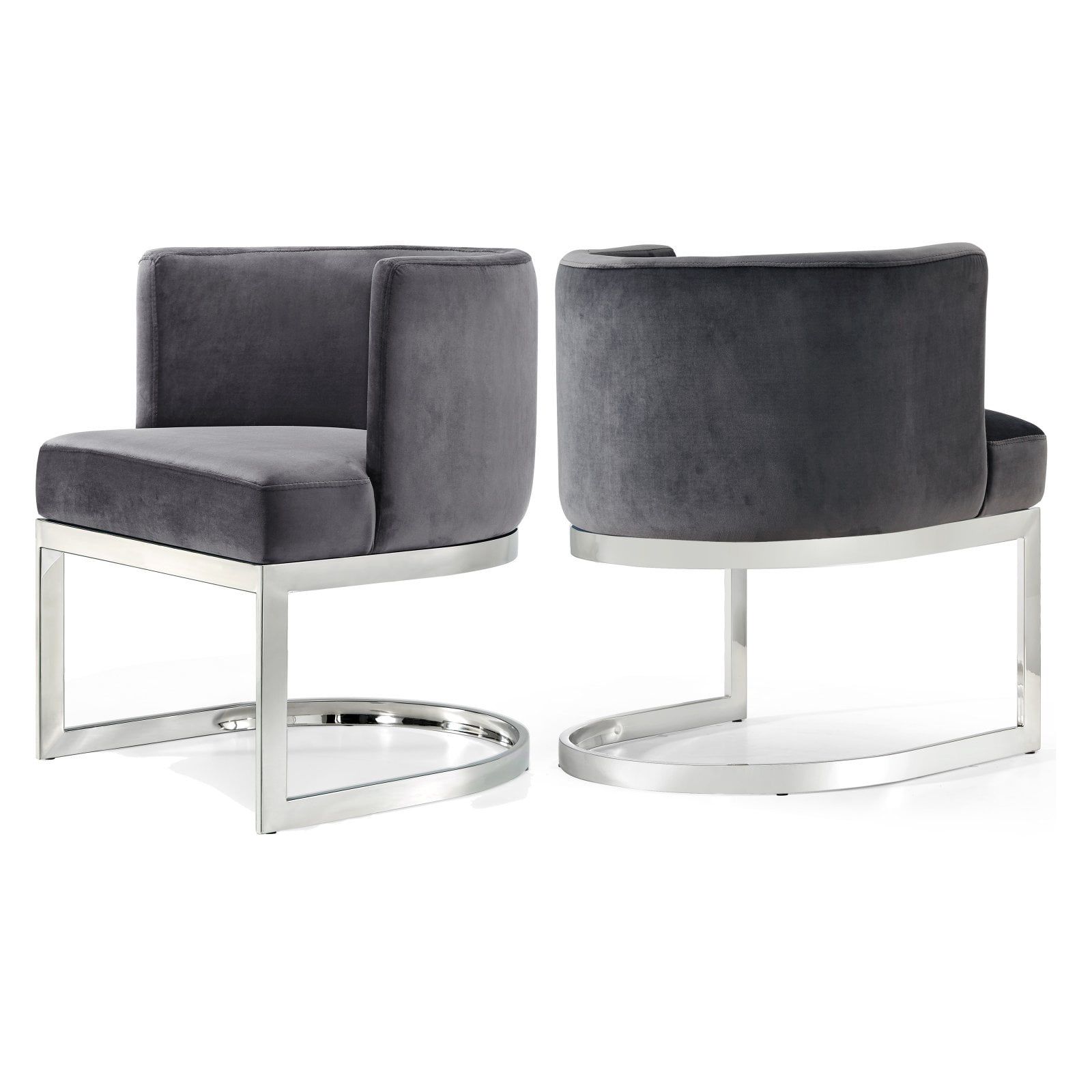 Gianna Gray Velvet Upholstered Arm Chair with Chrome Base