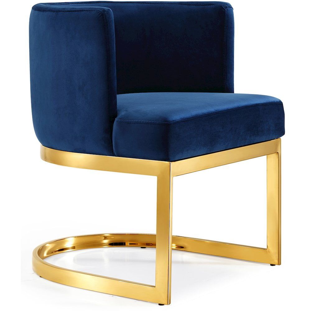 Navy Velvet Upholstered Low Arm Chair with Gold Stainless Steel Base
