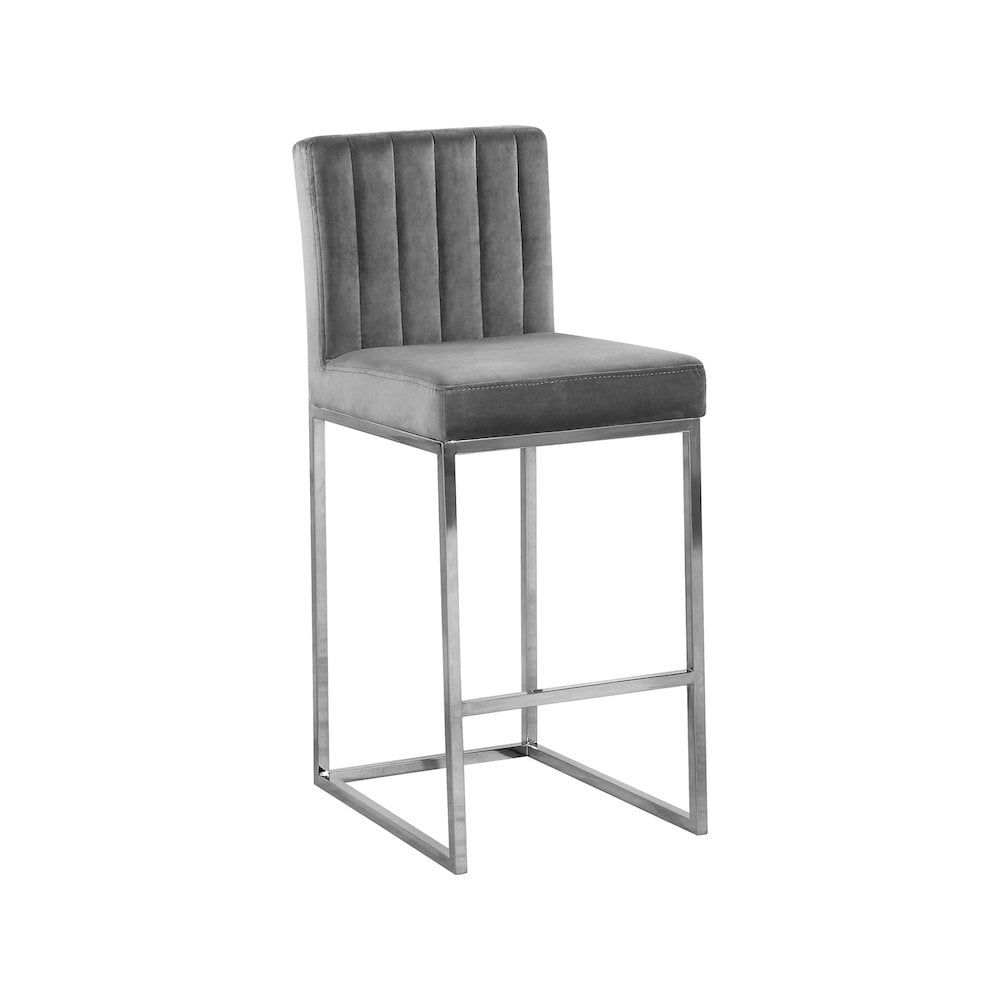 Giselle Gray Velvet and Chrome Counter Stool