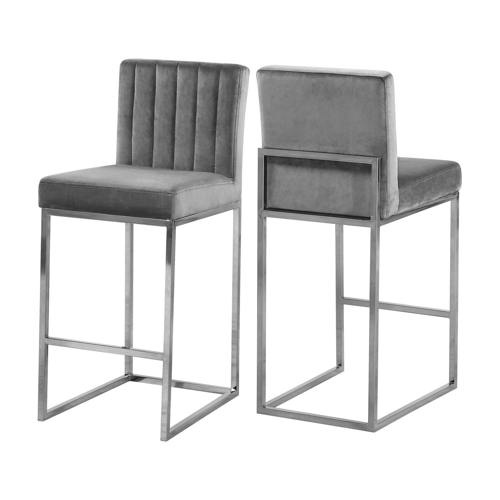 Giselle Gray Velvet and Chrome Counter Stool