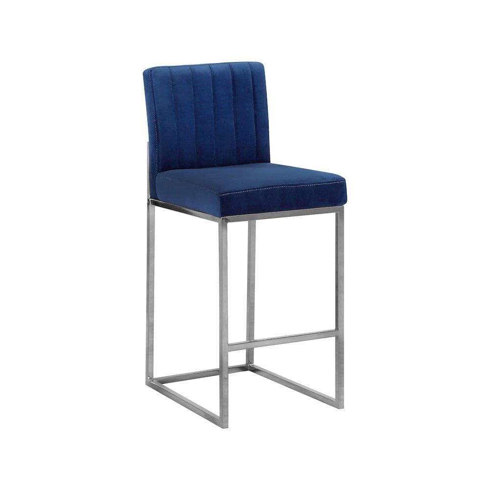 Giselle Navy Velvet Upholstered Counter Stool with Chrome Base