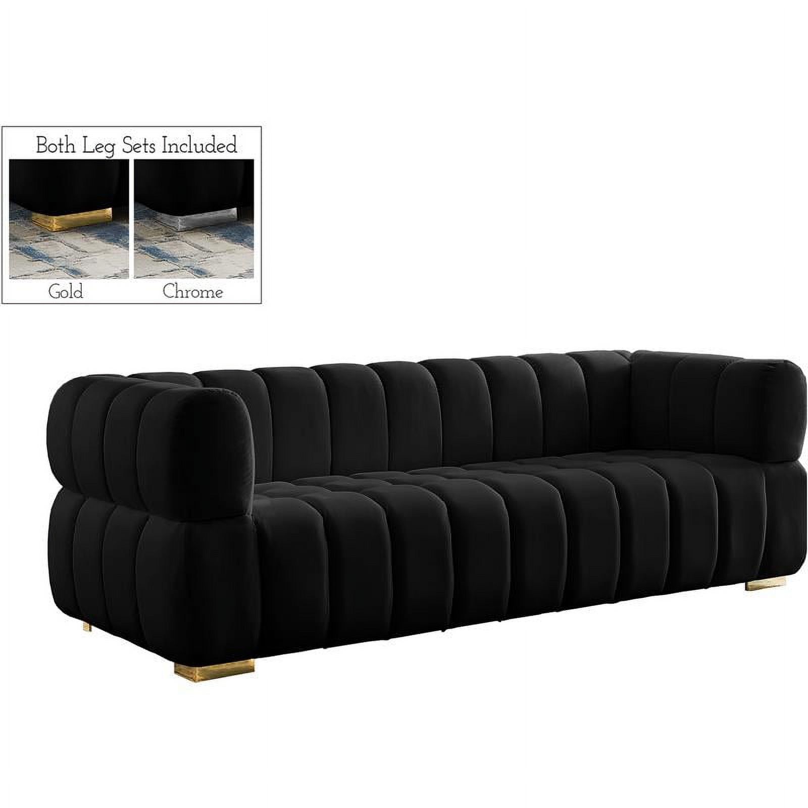 Gwen Black Velvet Tufted Sofa with Gold and Chrome Legs