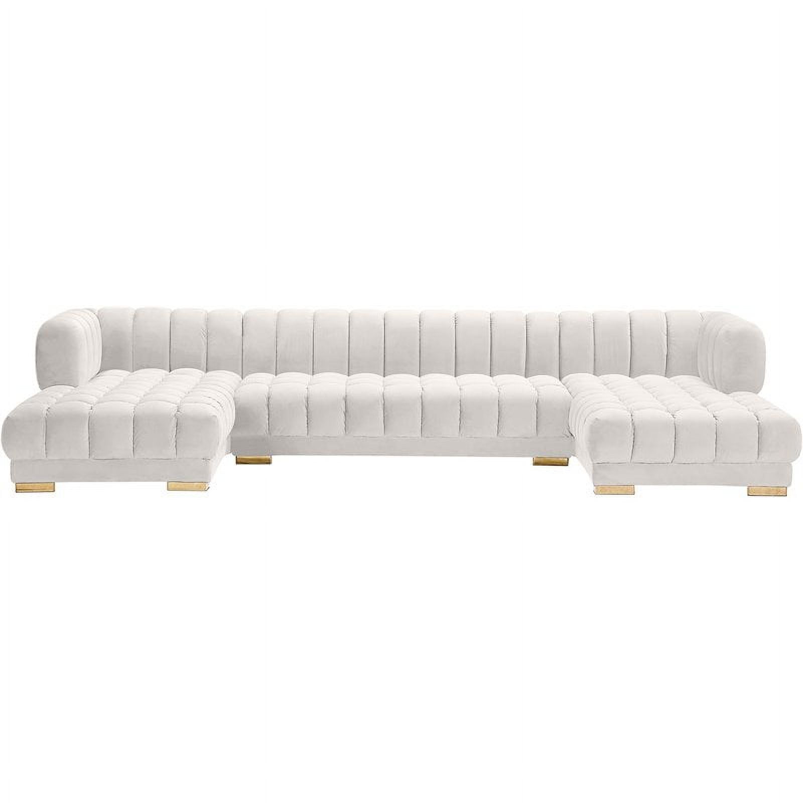 Cream Velvet Tufted Three Piece Sectional Sofa