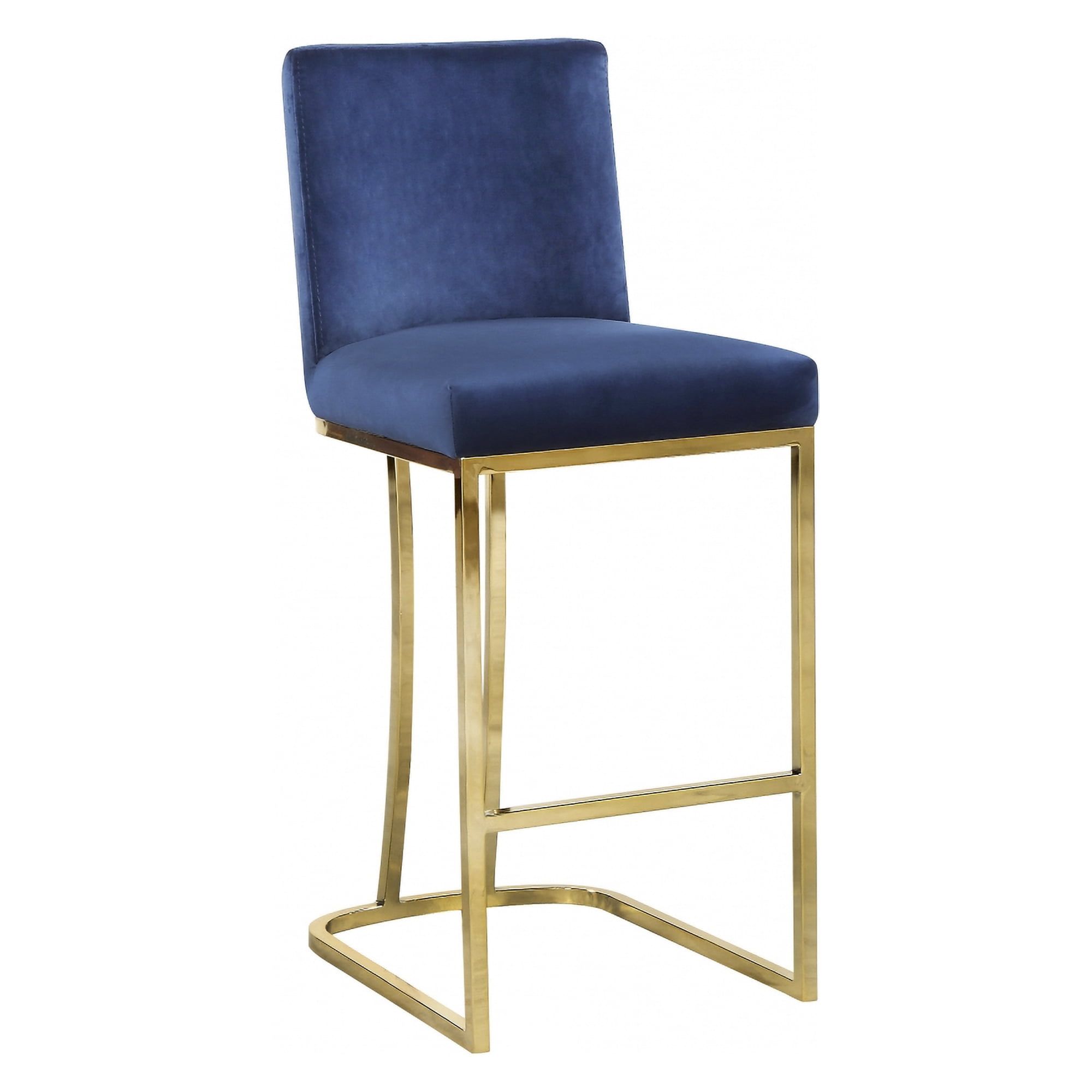 Navy Velvet and Gold Metal Counter Stool